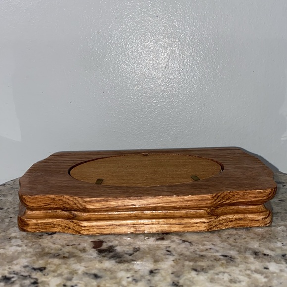 Vintage Solid Oak Wooden Engraved Standing Double Oval Picture Frame 3.5x5 - Picture 8 of 11